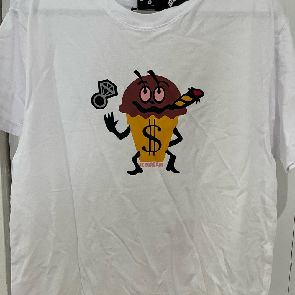 Icecream White Tee with Cartoon Cone Design